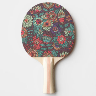 Colourful floral pattern in cartoon style ping pong paddle