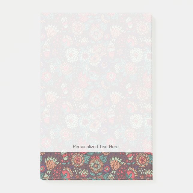Colourful floral pattern in cartoon style post-it notes (Front)