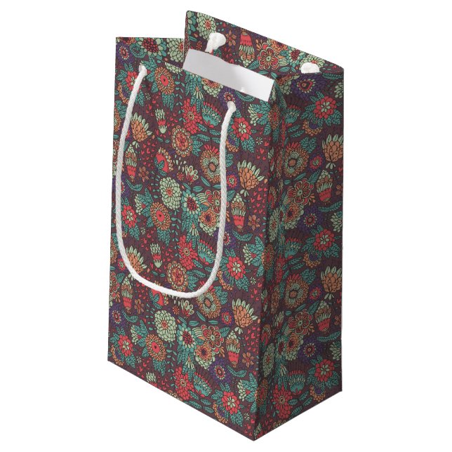 Colourful floral pattern in cartoon style small gift bag (Back Angled)