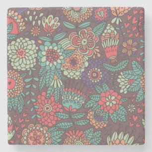 Colourful floral pattern in cartoon style stone coaster
