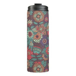 Colourful floral pattern in cartoon style thermal tumbler