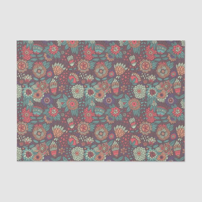 Colourful floral pattern in cartoon style tissue paper (Front)