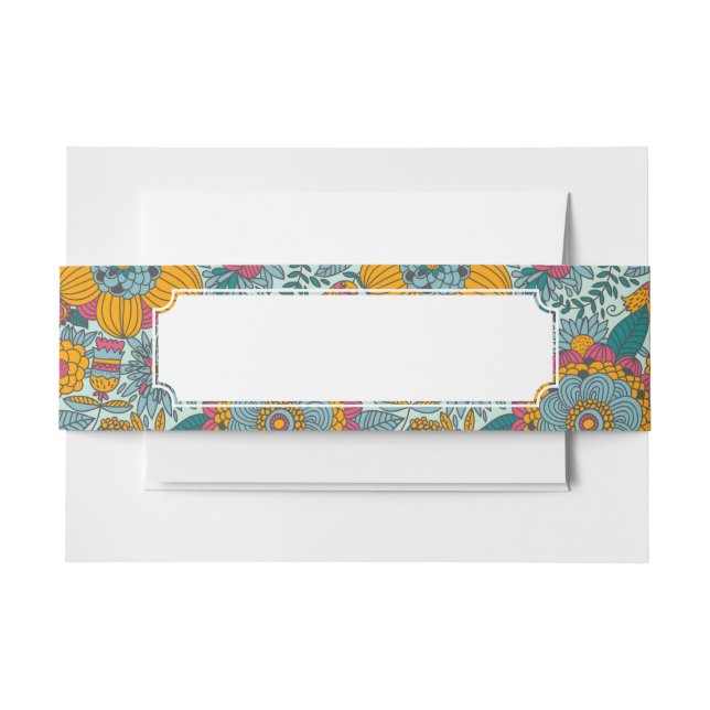 Colourful floral pattern invitation belly band (Front Example)