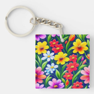 Colourful floral pattern key ring