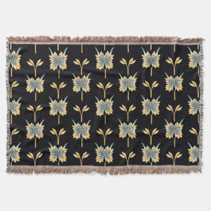 Colourful Floral Pattern On Black For Home Decor Throw Blanket