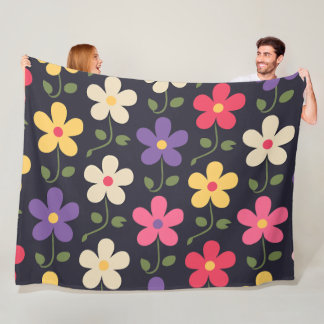 Colourful Floral Pattern on Dark Background Fleece Blanket