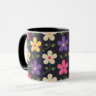 Colourful Floral Pattern on Dark Background Mug