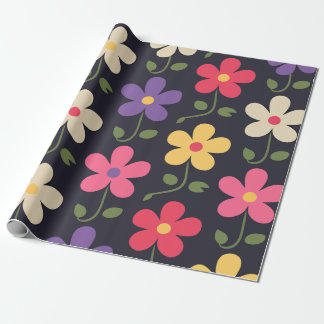 Colourful Floral Pattern on Dark Background Wrapping Paper