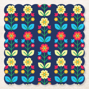 Colourful Floral Pattern Paper Coaster