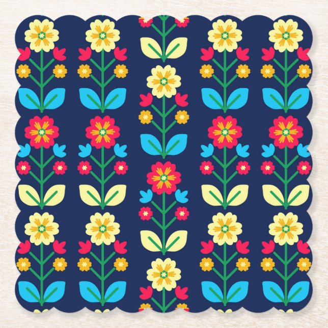 Colourful Floral Pattern Paper Coaster (Front)