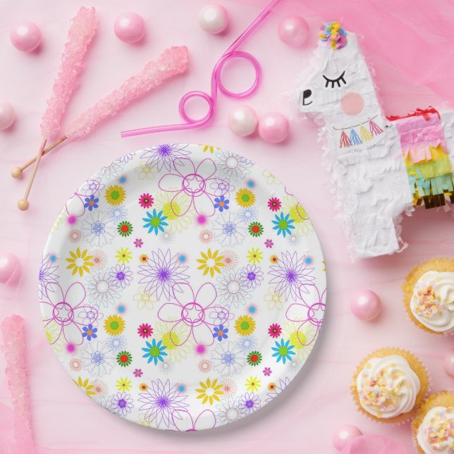 Colourful floral pattern paper plate (Party)