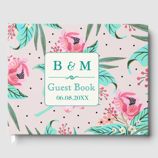 Colourful Floral Pattern Personalised Guestbook (Front)