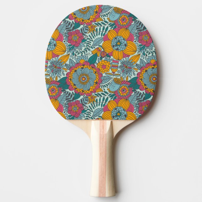Colourful floral pattern ping pong paddle (Front)