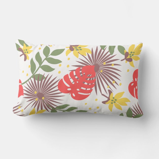 Colourful floral pattern Red Green White Watercolo Lumbar Cushion (Front)