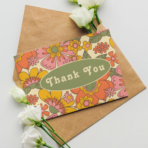 Colourful Floral Pattern Retro Boho 70s Wedding Thank You Card