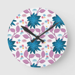 Colourful floral pattern round clock