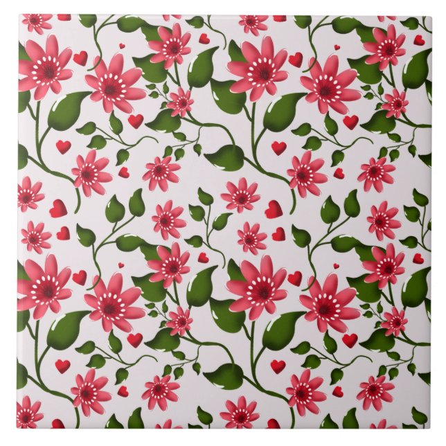 Colourful Floral Pattern Seamless Bright Flower  Ceramic Tile (Front)