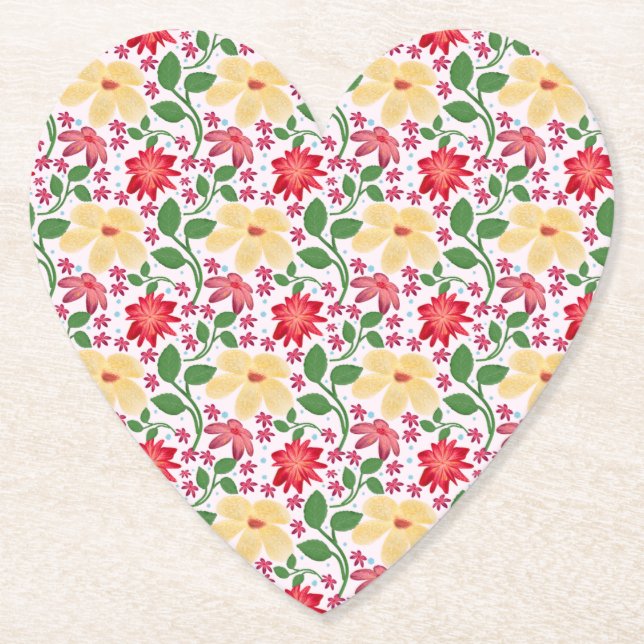 Colourful Floral Pattern Seamless Bright Flower  Paper Coaster (Front)