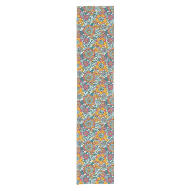 Colourful floral pattern short table runner (Front)