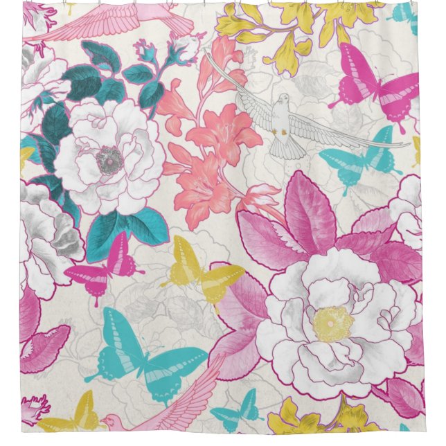Colourful floral pattern shower curtain (Front)
