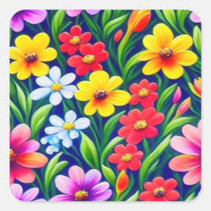 Colourful floral pattern square sticker