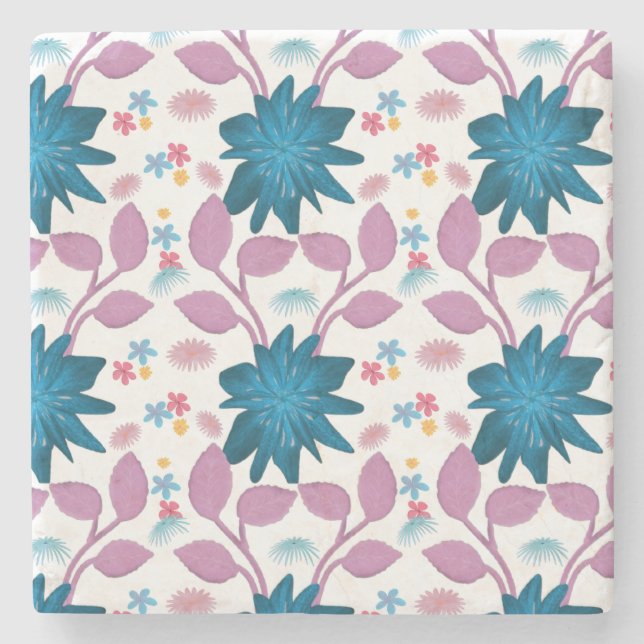 Colourful floral pattern  stone coaster (Front)