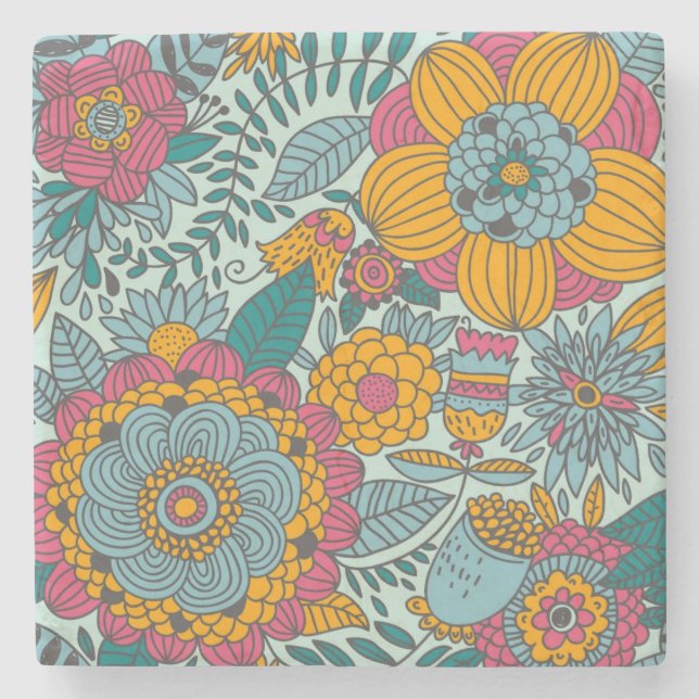 Colourful floral pattern stone coaster (Front)