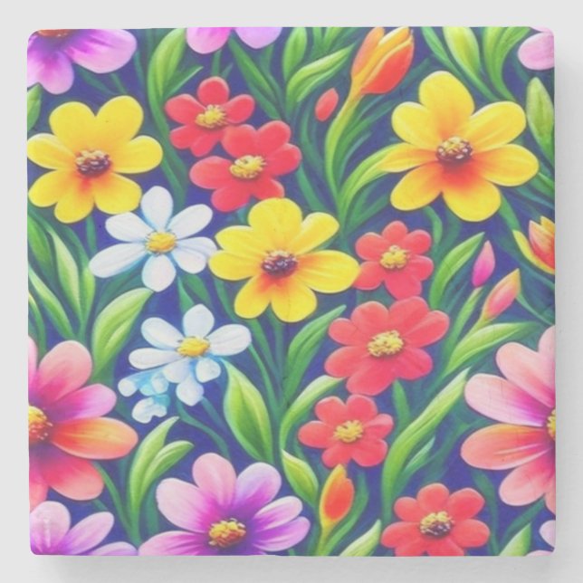 Colourful floral pattern stone coaster (Front)