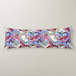 Colourful Floral Pattern Tropical Flowers Blue Pin Body Cushion