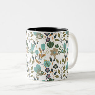 Colourful Floral Pattern Two-Tone Coffee Mug