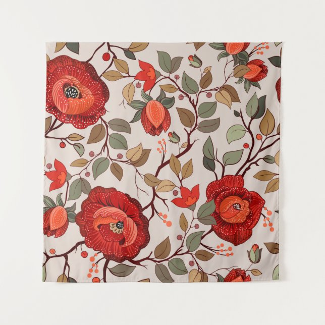 Colourful floral pattern. Wallpaper with big illus Tapestry (Front)