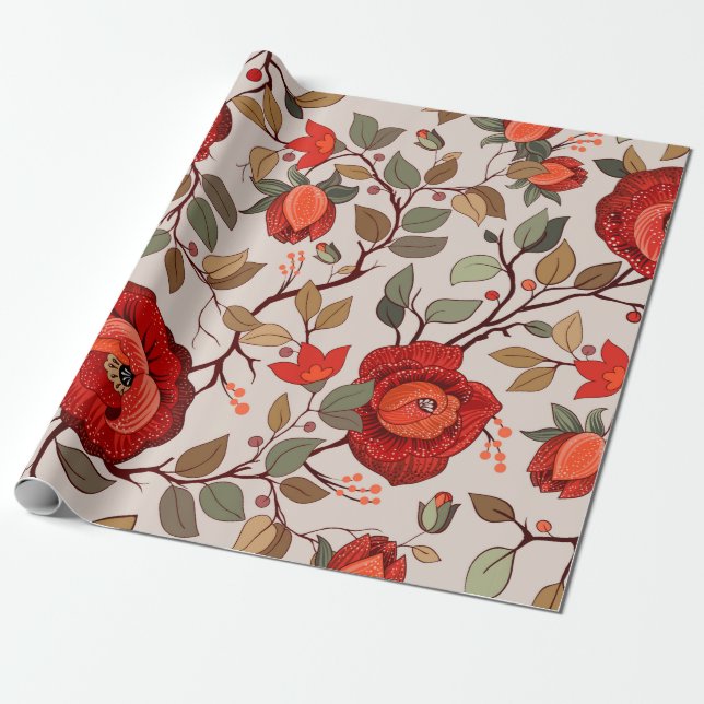 Colourful floral pattern. Wallpaper with big illus Wrapping Paper (Unrolled)