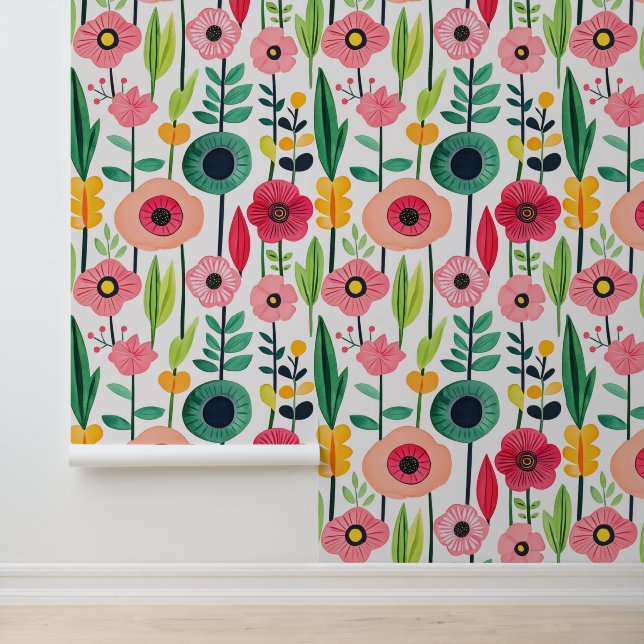 Colourful Floral Pattern Watercolor Wallpaper (Application)