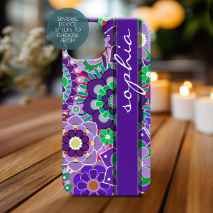 Colourful Floral Pattern with Name - aubergine iPhone 16 Plus Case