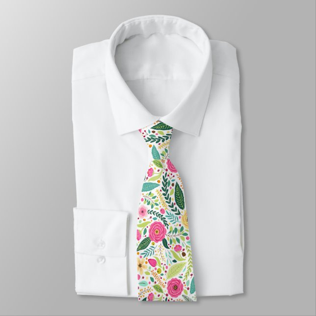 Colourful floral pattern with pink, yellow tie (Tied)