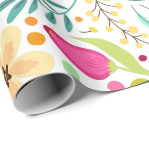 Colourful floral pattern with pink, yellow wrapping paper