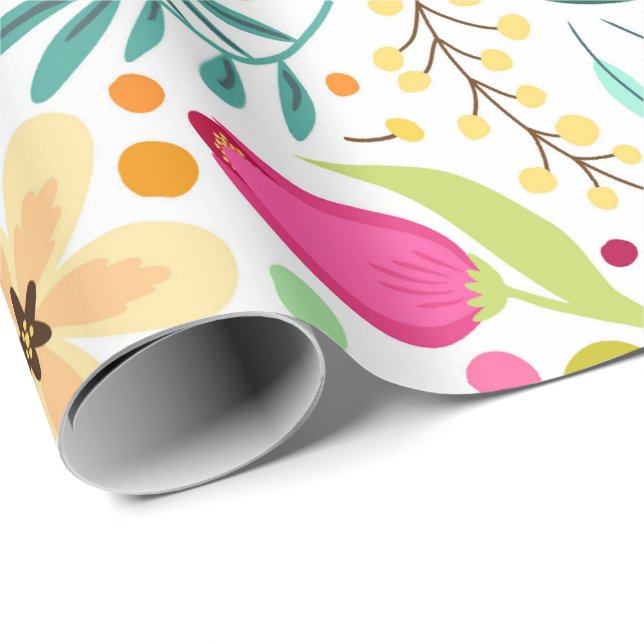 Colourful floral pattern with pink, yellow wrapping paper (Roll Corner)