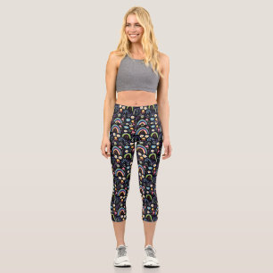 Colourful Floral Pattern with Rainbows and Trees Capri Leggings