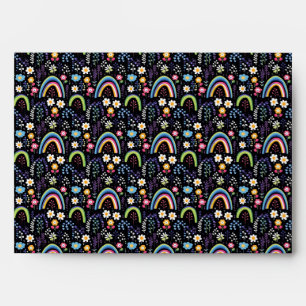Colourful Floral Pattern with Rainbows and Trees Envelope