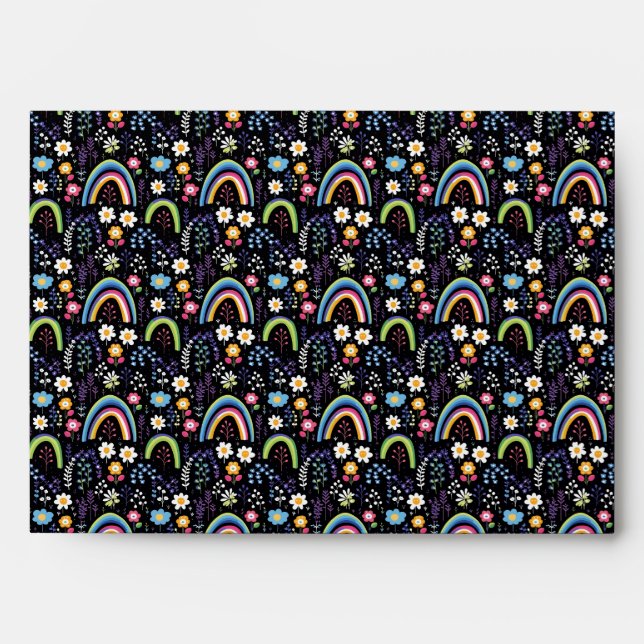 Colourful Floral Pattern with Rainbows and Trees Envelope (Front)