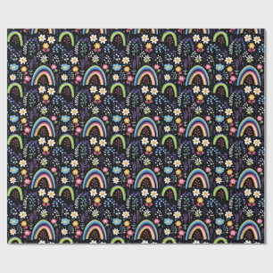 Colourful Floral Pattern with Rainbows and Trees Wrapping Paper