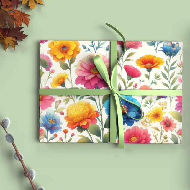 Colourful Floral Pattern Wrapping Paper Sheet (Creator Uploaded)