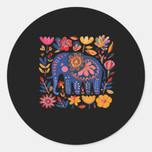 Colourful Floral Patterned Elephant Illustration Classic Round Sticker