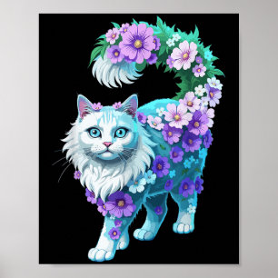 Colourful Floral Patterns Vintage Flowers Art Cat Poster