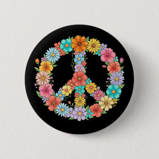 Colourful Floral Peace Sign Hippie Retro Flower 6 Cm Round Badge