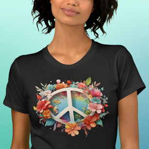 Colourful Floral Peace Sign T-Shirt