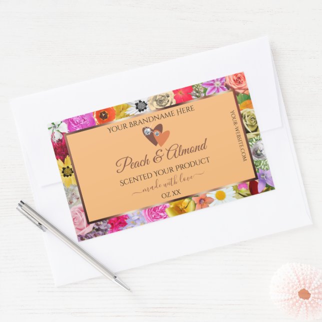 Colourful Floral Peach Product Labels Hearts Jewel (Envelope)