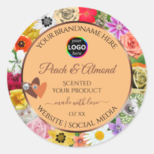 Colourful Floral Peach Product Labels Hearts Logo