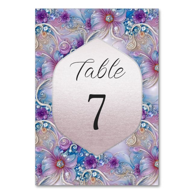 Colourful Floral Pearly Gems Table Number (Front)