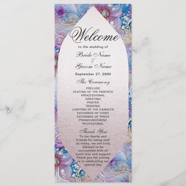 Colourful Floral Pearly Gems Wedding Program (Front)